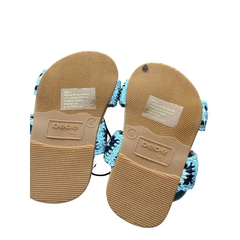 NWT Bebe Baby Girls Blue Crochet Knit Strappy Sandals Size 4 9-12 Months